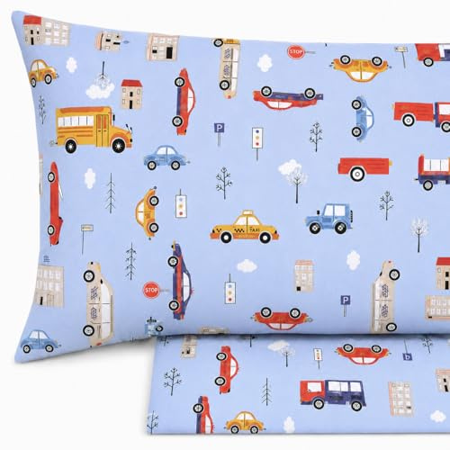 Vionara Home Set Lenzuola Singolo per Bambini in 100% Puro Cotone, Completo letto Una Piazza, Lenzuola sotto con angoli, Sopra e Federa Cuscino, Morbidezza e Comfort Naturale (Macchinine)