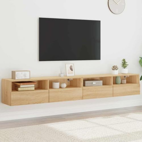 Boltkex TV-väggskåp, set om 2 Sonoma-ek trämaterial 100 x 30 x 30 cm, med dörrfack, förvaringsutrymme för mediamöbler, vardagsrumsvägg, hemmabio, ordning