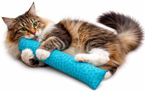 West Coast Pet Products Cat Kicker Toy with Catnip – 15” Plush Bunny Kick Toy for Cats & Kittens – Heavy Duty Long Cat Kick Stick – Handmade in USA with 1 oz Potent Canadian Catnip, Turquoise