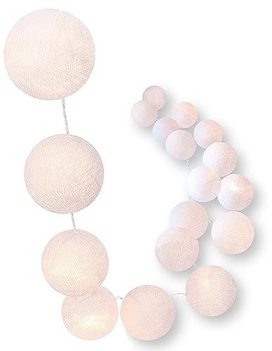 CREATIVECOTTON LED Lichterkette mit Cotton Balls inkl. Timer und Dimmer (White, 50 Kugeln)