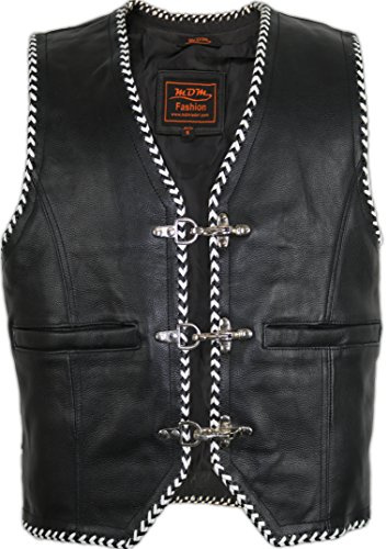 MDM Chaleco de piel con cordones blancos y negros. negro/blanco M