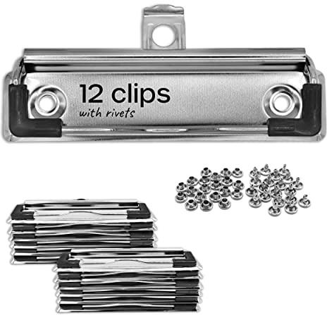 Clip für Klemmbrett, gefederte oberfläche montierbare Clips mit einziehbarer Hängebohrung, Gummikante für Grip (12er Pack) (10cm)