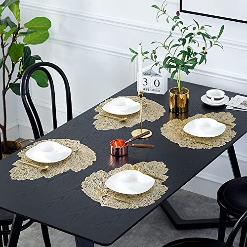 Hosoncovy Platzsets, waschbar, PVC, rutschfest, hitzebeständig, hohl, für Küche und Esszimmer, für dekorative Fotografie (Gold)