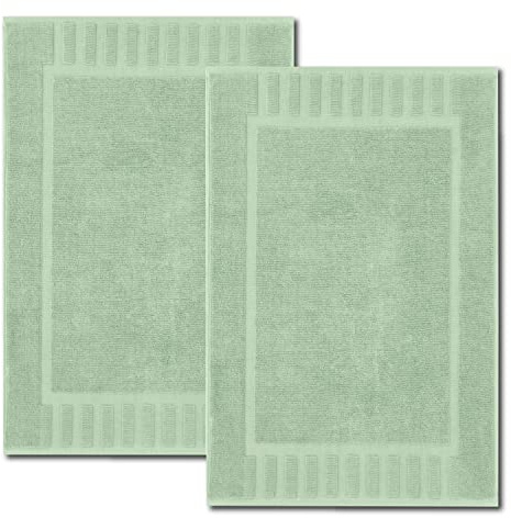 White Classic Luxury Bath Mat Floor Towel Set - Absorbent Cotton Hotel Spa Shower/Bathtub Mats [Not a Bathroom Rug] 22x34 | 2 Pack | Green