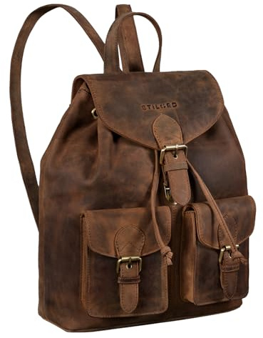 STILORD Ezra dagryggsäck läder ryggsäck stor vintage ryggsäck ideal som laptopryggsäck 13,3 tum skolryggsäck DIN A4 resväska äkta läder Farbe:Mellanbrun