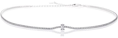namana Funkelnde Silber Choker Kette für Frauen und Mädchen, zierliche 925 Sterling Silber Halskette für Damen mit Marquise und runden Cubic Zirkonia Steinen, Silberschmuck-Geschenke