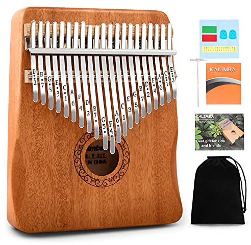 Kalimba Thumb Piano,YUNDIE Potable 17 Keys Mbira Finger Piano with Tune Hammer and Study Instruction,Musical Instruments Gift for Adult Beginners Professional (Brown, 21keys)