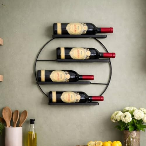 DanDiBo Weinregal Wand Metall Schwarz Andante Rund Flaschenregal Flaschenhalter Weinflaschenhalter Hängend Weinständer Wandregal für 4 Flaschen Wine Rack