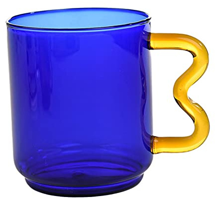 LOVIVER Taza de cristal colorida para la oreja, taza de 450ml, taza para bebida de, taza de borosilicato para té, Azul