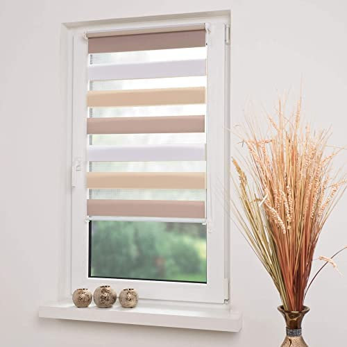 Klemmfix Duorollo, inkl. Klemmträgern , Breite: 40 bis 140 cm / Länge: 150 cm, Farben: weiß-grau-anthrazit/weiß-Creme-Taupe/weiß-grün-grau/weiß-Creme-DKL.braun (weiß-Creme-Taupe, 060 x 210)