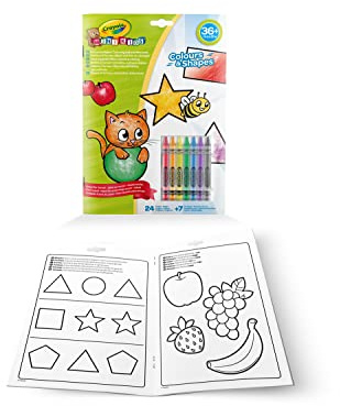 CRAYOLA Mini Kids, Farben und Formen-Album, ab 3 Jahren | 24 Ausmalseiten und 7 bunte Wachsstifte, kreative Beschäftigung