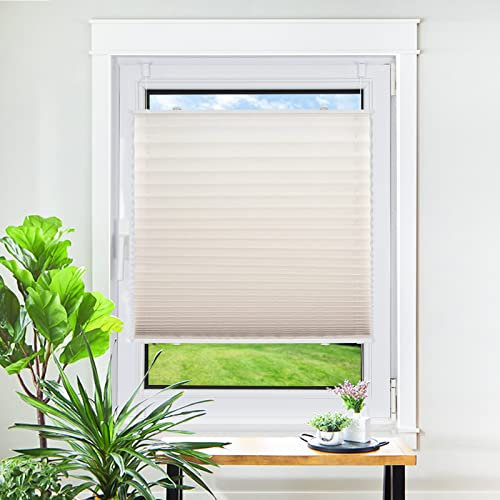 Homland Plissee ohne Bohren Klemmfix Creme 100 x 35 cm(LxB), Plissees für Fenster und Tür, Jalousie Easyfix Plisseerollo mit Klemmträger Sonnenschutz und Sichtschutz lichtdurchlässig Rollo