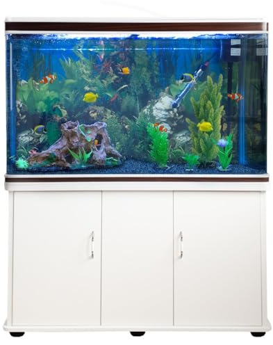 MonsterShop Aquarium Starter Komplettset Aquarium mit passendem Unterschrank inklusive Aquarienpflanzen Blauer Kies Aquarium Hintergrund 143.5cm H x 120.5cm B x 39cm T
