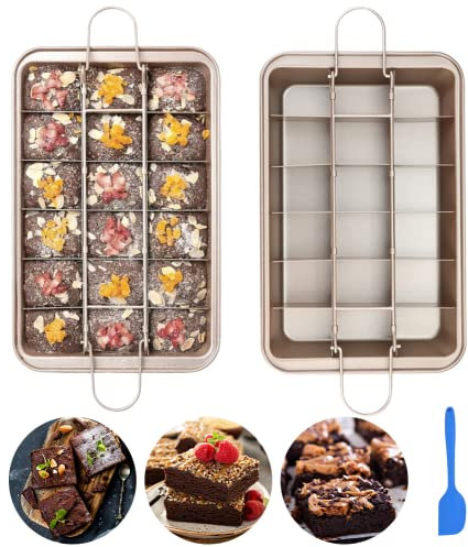 IVEOPPE Molde Brownie para Hornear - Bandeja para Brownies con Separadores y Espátula, 31 * 20 * 3.7 cm, Molde Antiadherente para Hornear Galletas y Pasteles