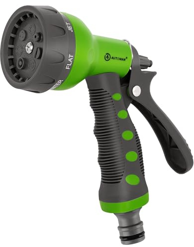AUTOMAN Hose Pipe Spray Gun, 7 Patterns Garden Hose Spray Gun, High Pressure Hose Nozzle, Anti-Slip Water Hose Gun for Plants & Lawns Watering, Car & Bike Washing and Pets Bathing, Green