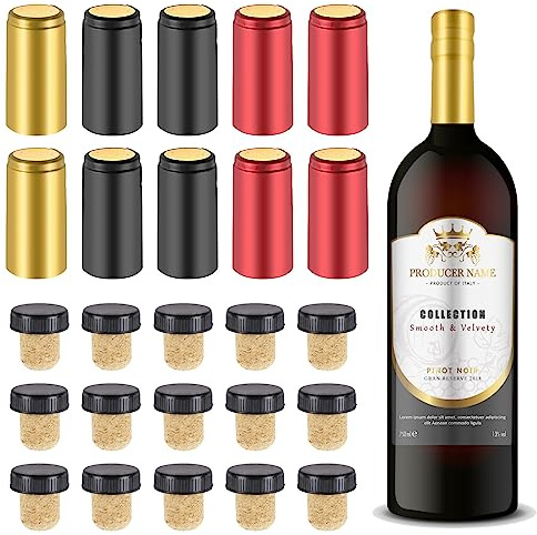 Wine Sealer for Wine Bottles - 60 pcs Wine Bottle Resealer Kit for Cruise with PVC Heat Shrink Capsules, Cork Stopper with Plastic Top for Home Use