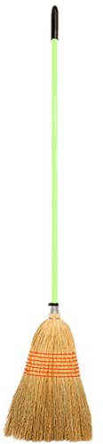 Red Gorilla Traditional Large Corn Broom in Pistachio with Natural Straw Bristles Outdoor or Indoor Sweeping Brush for Yard Stable Garden Wooden Handle 1.66m
