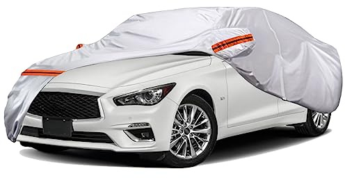 TUCAREST 6 Layers Full Car Cover for Sedan/Wagon/Coupe/Hatchback - Waterproof, Insulated, Anti-UV, Snow-Proof, Anti-Wind, All-Weather, Thickened Protection, up to 191 in