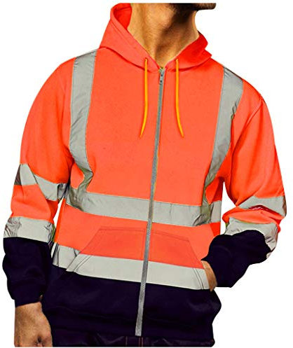 Veste de travail Caxndycing pour homme - Réfléchissant - Sweat à capuche - Fermeture éclair - Veste de sécurité - Protection d'avertissement - Manteau à capuche, Orange, M