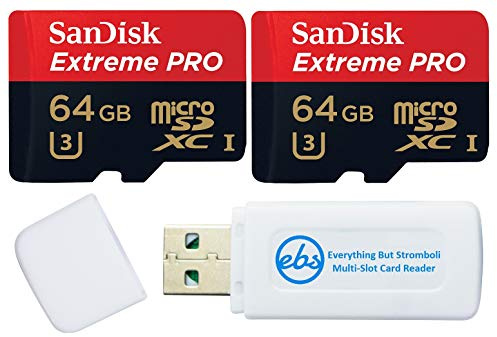 SanDisk - Tarjeta de memoria Micro SD Extreme Pro de 64 GB (2) funciona con GoPro Action Camera Hero 12 Black (SDSQXCU-064G-GN6MA) U3 V30 Bundle con (1) Everything But Stromboli MicroSDXC y lector de | Paquete para héroe 12 negro (SDSQXCU-064G-GN6MA) U3 V30 con (1) lector de tarjetas Everything But Stromboli MicroSDXC y SD