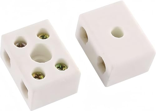 Boxonly Morsettiere in ceramica a 2 vie per cavo elettrico, connettori in ceramica ad alta temperatura in porcellana 15A, 2 posizioni a 5 fori, 29 x 21 x 16 mm, 2 pezzi