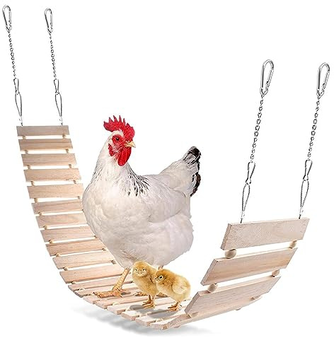 Giocattoli di pollo per galline grandi uccelli altalena in legno persico giocattolo per il tetto scala in legno naturale con gancio e catena appesa giocattolo altalena pollo