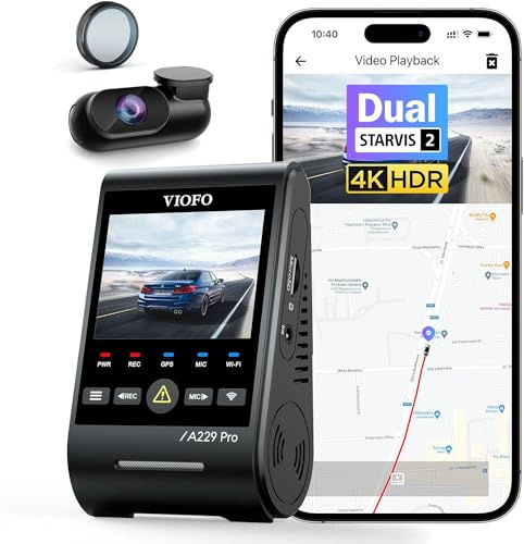 VIOFO A229 PRO 2CH delantero y trasero 4K+2K HDR Dual Dash CAM con STARVIS 2 SENSORES Super Night Vision Control de voz