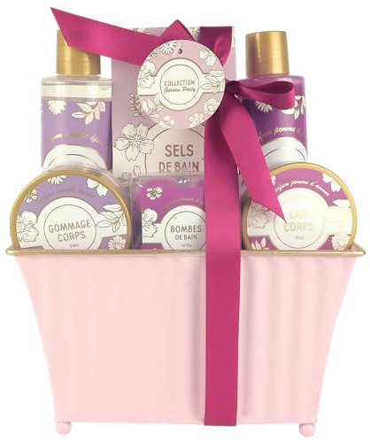 Estuche de baño de vainilla – gel de ducha de 180 ml, baño espumoso, manzana de amor, 190 ml, exfoliante, leche corporal, bombas de baño, regalo para mujer belleza, cuidado corporal – Kit Cocooning