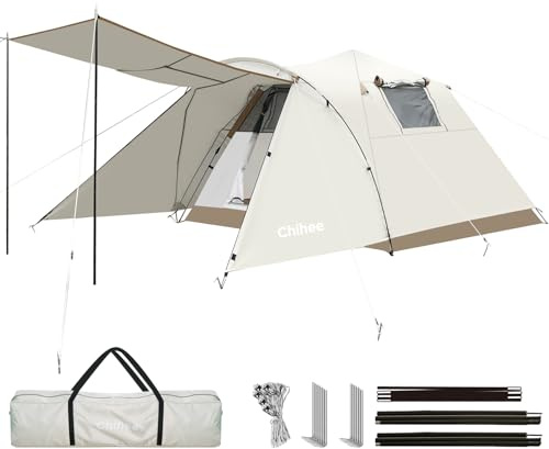 Chihee Tiendas de Camping Carpa Pop-Up Portátil,Carpa Familiar 2 Puertas Montaje Instantáneo Tienda Grande Resistente a la Intemperie Tienda 4 Estaciones con Toldo Incluye Bolsa de Transporte Rainfly