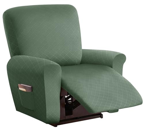 LIFEDX Sesselbezug Relaxsessel Stretchhusse für Relaxsessel 4-Teilig,Stretch Sesselschoner für Relaxsessel mit Taschen,Elastisch Sesselbezug Waschbar für Fernsehsessel Liege Sessel - Green||1 Seater