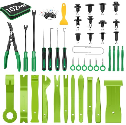 GOOACC 102 Stück Werkzeug zum Entfernen von Zierleisten, Auto-Pinnnadel, Nylon, Stoßstangen-Halterungs-Clip-Set, Befestigungsklemmen-Entferner, Werkzeug, runder Griff, Brecheisen-Set,