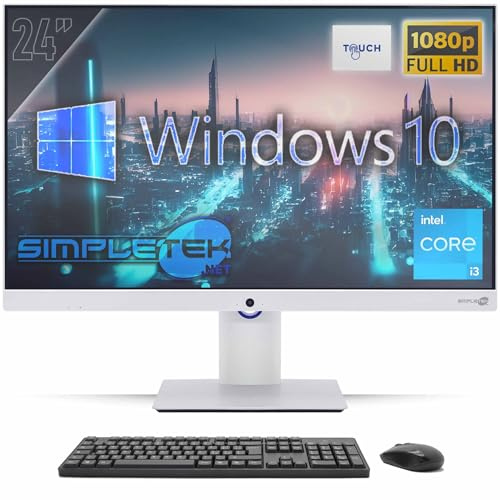 SIMPLETEK - Ordinateur Tout-en-Un Tactile 24 FHD Core i3 | Windows 10 Pro, 8 Go de RAM et 240 Go de SSD | PC Tout-en-Un Tactile avec Webcam intégrée