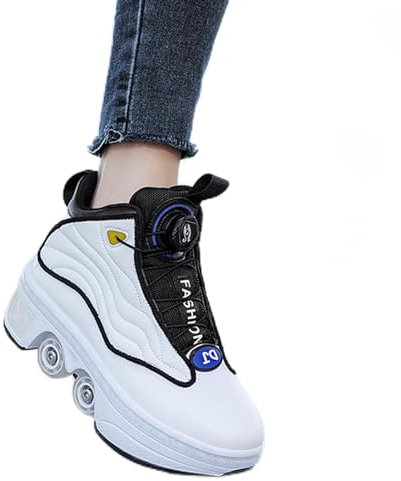 Rollschuhe, Schuhe mit Rädern, Rollschuhe Schlittschuhe Einziehbare Erwachsene, Parkour Schuhe im Freien,White-43