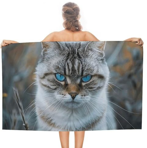 JEKYQ Strandtücher, schnell trocknende Decke, grau und weiß, Katzentücher, leicht, Reisehandtücher für Sport, saugfähig, Stranddecke für Fitnessstudio, Schwimmen, Camping, 137,2 x 78,7 cm