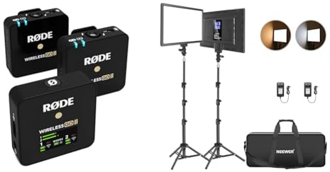 RØDE Wireless GO II Ultrakompaktes Kabelloses Zweikanal-Mikrofonsystem & NEEWER 13 LED Videolicht Panel Set mit Stativ