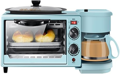 Stazione Colazione 3 in 1,Forno Multifunzionale,Inclusa Macchina Da Caffè,Padella Antiaderente E Tostapane,Piccola Macchina per La Colazione,Adatto per Cucina/Appartamento,Blue