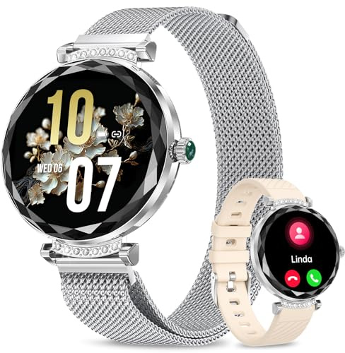Fitonme Smartwatch Damen mit Telefonfunktion,1.19 AMOLED Touchscreen Fitnessuhr,Pulsuhr SpO2 Schlafmonitor, Fitness Tracker,110+Sportmodi,Menstruationszyklus,IP68 wasserdichte Für Android/iOS Silber