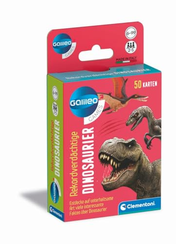 Clementoni Galileo Games Rekordverdächtige Dinosaurier - Kartenspiel, ideal als Reisespiel für Erwachsene und Kinder ab 6 Jahren, 59341