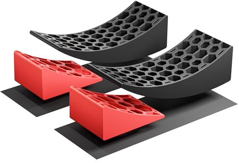 Wiltec Auffahrkeile rund mit T-Wasserwaage bis 13 t, Rundkeile nivellieren bis 10 cm für Wohnmobil, Wohnwagen & Anhänger, Ausgleichskeile mit Matten