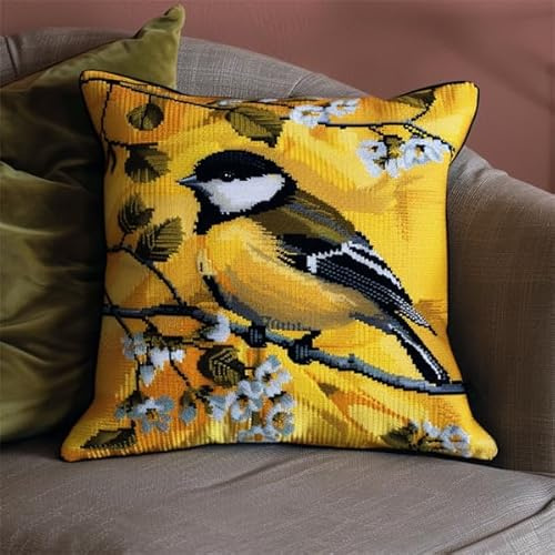 kitphoenix Knüpfkissen Set Vogel Knüpfkissen Set für Anfänger Erwachsene oder Kinder zum Selber Knüpfen, DIY Knüpfteppich Knüpfpackung, Wolle, 43 x 43 cm