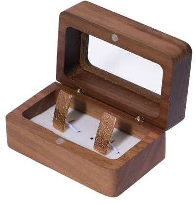 CHGCRAFT - Caja de gemelos de madera de nogal con ventana, cajas de soporte de anillo de compromiso de madera, caja de alianzas cuadrada con ranura única caja para propuesta, blanco