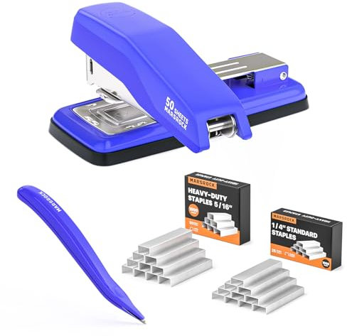 Marsrock Heftgerät° mit 2000 Heftklammern,180° Drehkopf tacker büro,entklammerer,stapler,Heftet bis zu 50 Blatt,für Zuhause, Schule & Broschüren,blau