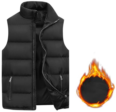 Figarge Chaleco para hombre al aire libre chaleco sin mangas chaleco acolchado hombre chaleco de plumas hombre chaleco de invierno para hombre cálido sin mangas chaqueta, Negro , 3XL-4XL