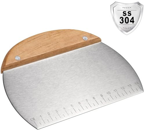 Kichwit 304 Stainless Steel Grill Scraper with Wood Handle, Dough Scraper, Cake & Pizza Cutter, Multi-Purpose, 1 Pack
