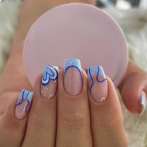 GlamRays Pack of 24 Blue Square Press-On False Nails for Women