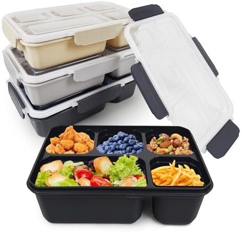 greenandlife Lot de 4 Bento Lunch Box, 5 compartiments, réutilisables pour la préparation des repas, Boite Repas pour Enfants Adultes, pour Micro-onde Lave-vaisselle