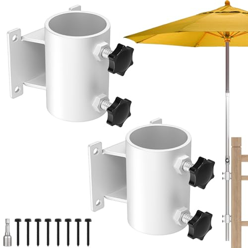 Fixirons Deckschirmhalter aus Edelstahl, Terrassenschirmhalter, Schirmklemme für Terrassengeländer, strapazierfähige Außenschirmklemme, weiß (2 Stück)