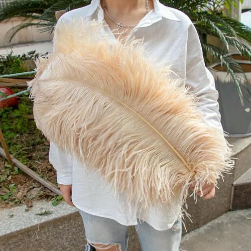 10 plumas de avestruz blancas de 15 a 70 cm, perfectas para fiestas, bodas, decoración del hogar, centros de mesa de plumas naturales, decoraciones artesanales, color caqui claro, 65 a 70 cm, 26 a 2