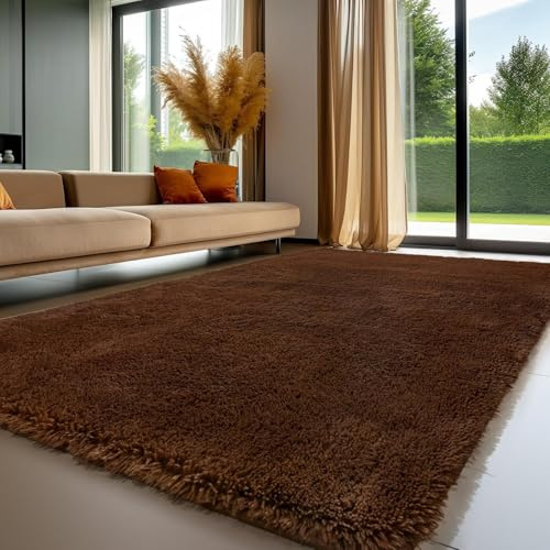 Sour Lemon Hochflor Teppich Groß, Braun Teppich Wohnzimmerteppich 160x230cm