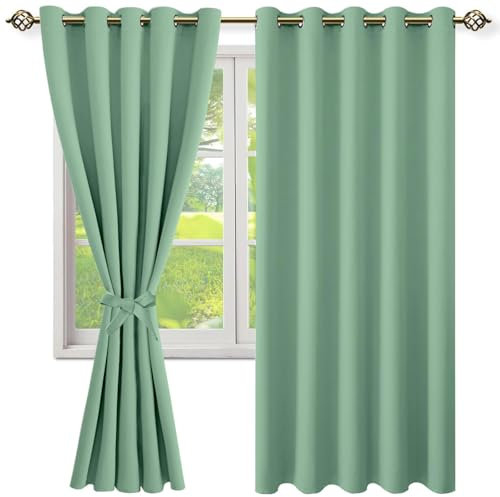 NINGBAI Verdunklungsvorhänge Schlaufen 200 x 70 cm Einfarbige/Winter Extra Warm/Modern Verdunkelungsvorhang Thermovorhang für Jedes Fenster, Grün